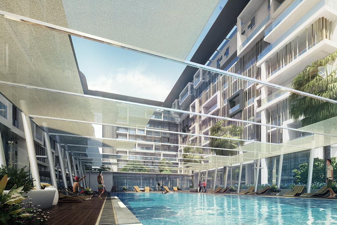 Masdar Oasis Residences slider image featuring contemporary building façade, landscaped gardens, and sustainable community living in Masdar City Abu Dhabi